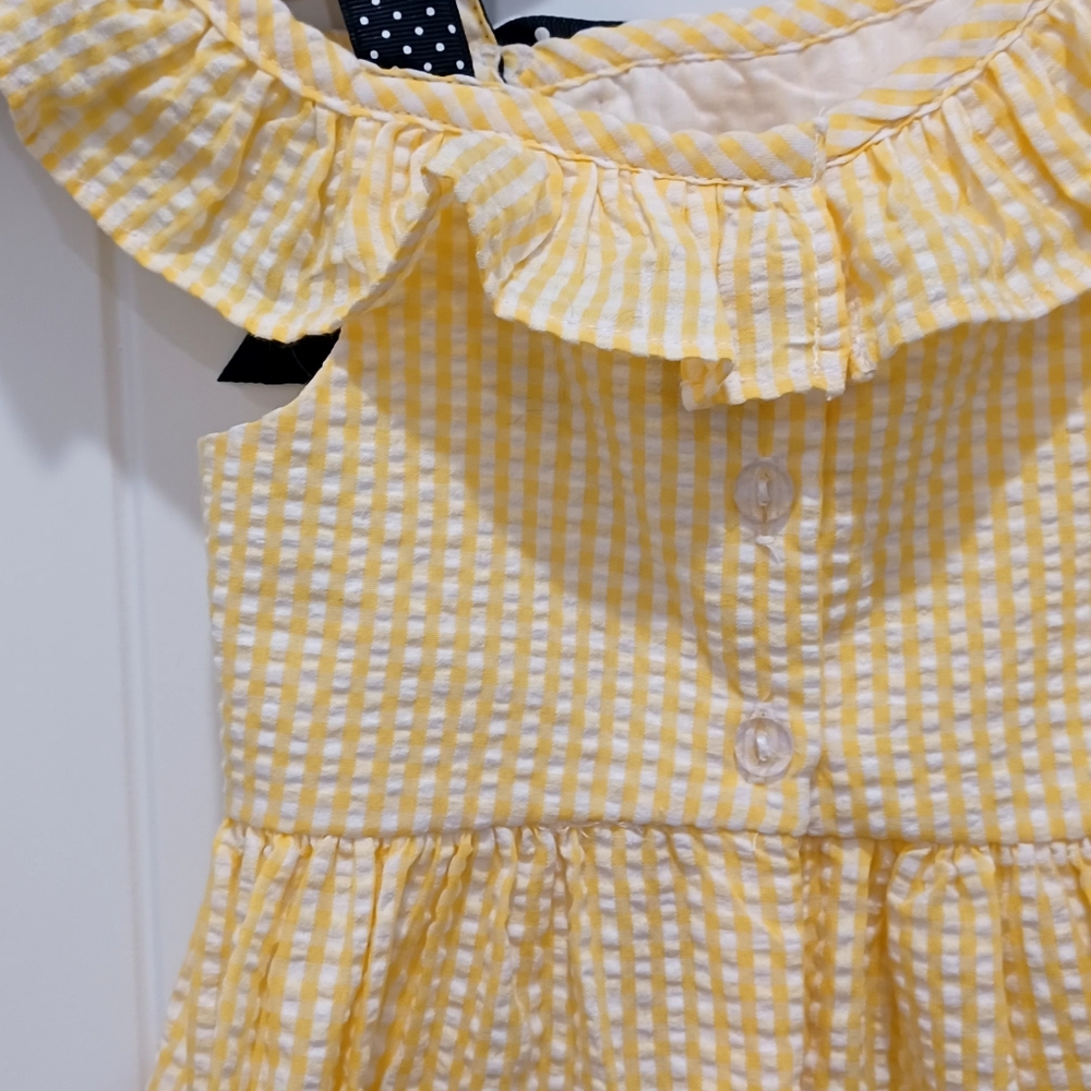 Counting Daisies Sz 2 Seersucker Toddler Sleeveless Dress, Ruffled Collar. #0045 - Picture 9 of 12